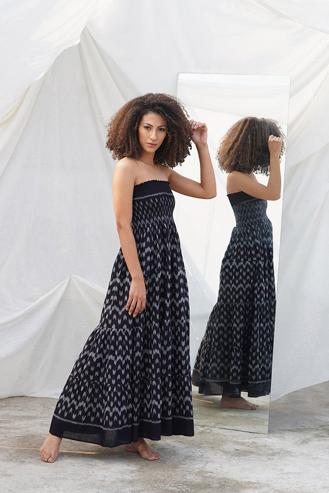 Black Ikat Tier Dress