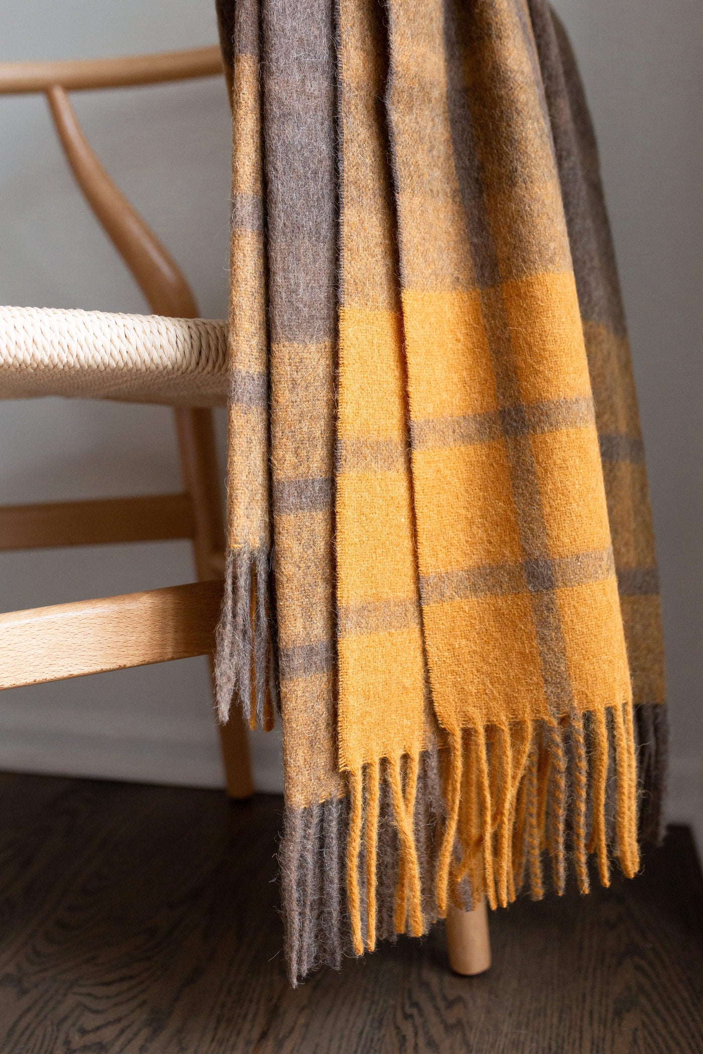 Estancia Alpaca Blend Throw | Grey/Mustard Yellow