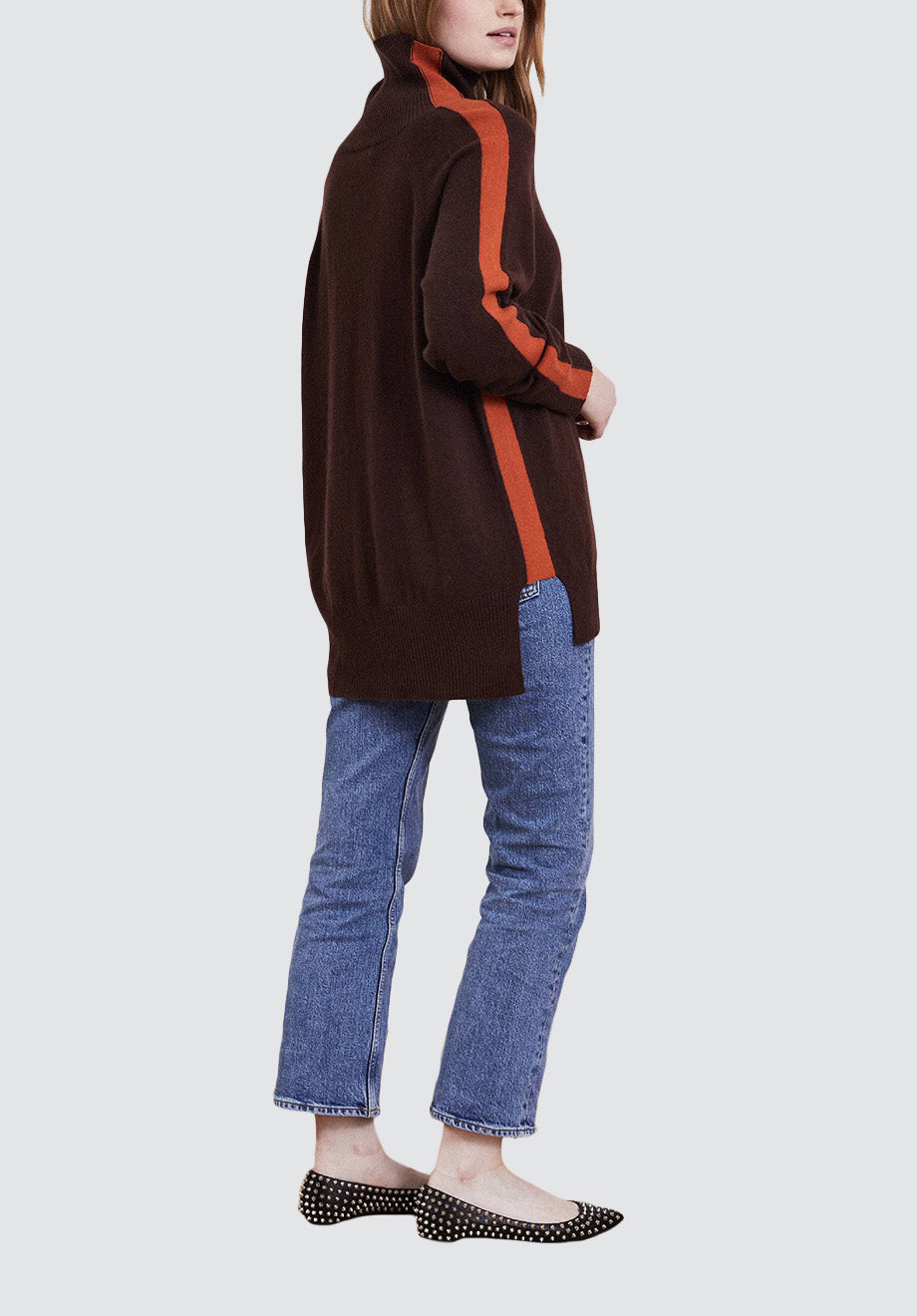 Polo Neck Cashmere Sweater | Chocolate/Orange