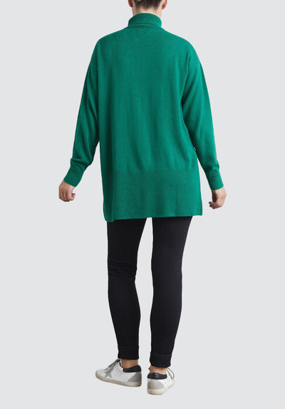 Relaxed Polo Neck Cashmere Sweater | Emerald