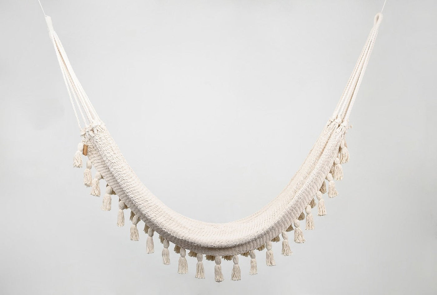 Boho Natural Cotton Hammock with Tassels (Wooden Bar)