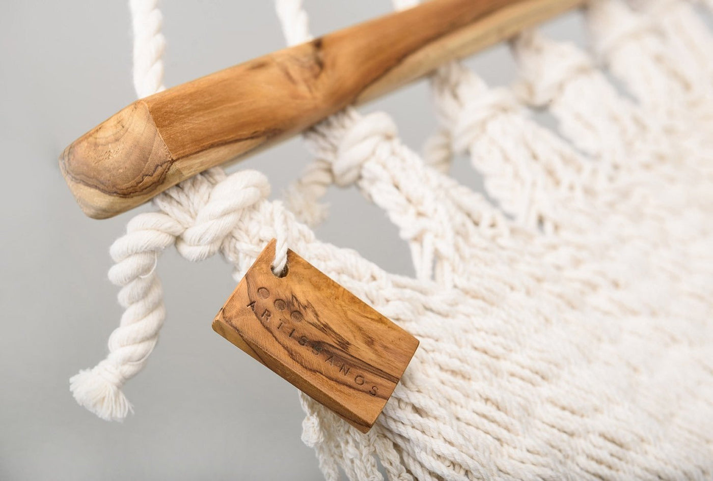 Boho Natural Cotton Hammock with Geometric Fringe (Wooden Bar)