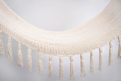 Boho Natural Cotton Hammock with Tassels (Wooden Bar)