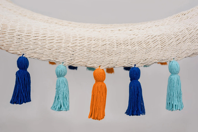 Deluxe Natural Cotton Hammock with Hue Inspired Tassels (Wooden Bar)