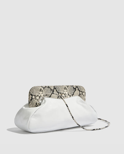 Constanza Maxi Clutch | White & Python