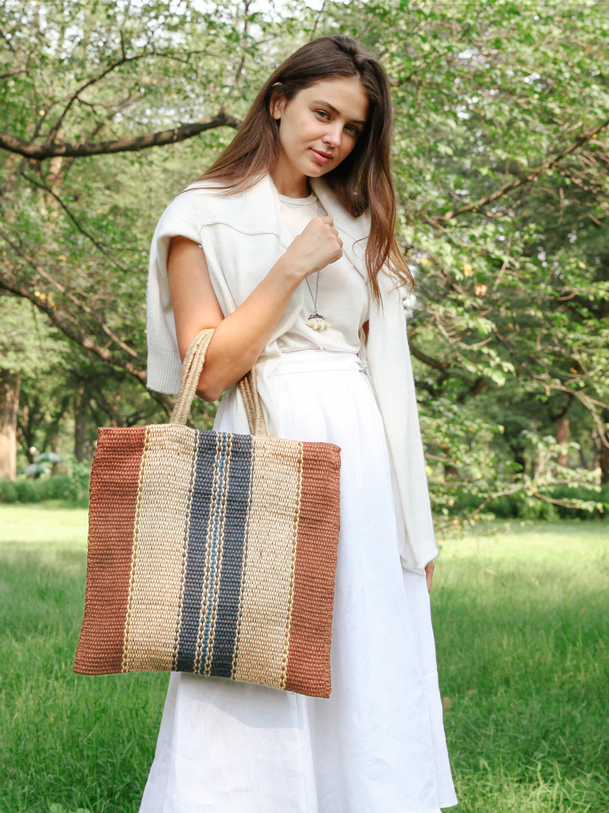 Dora Jute Tote Bag | Multi Light Brown