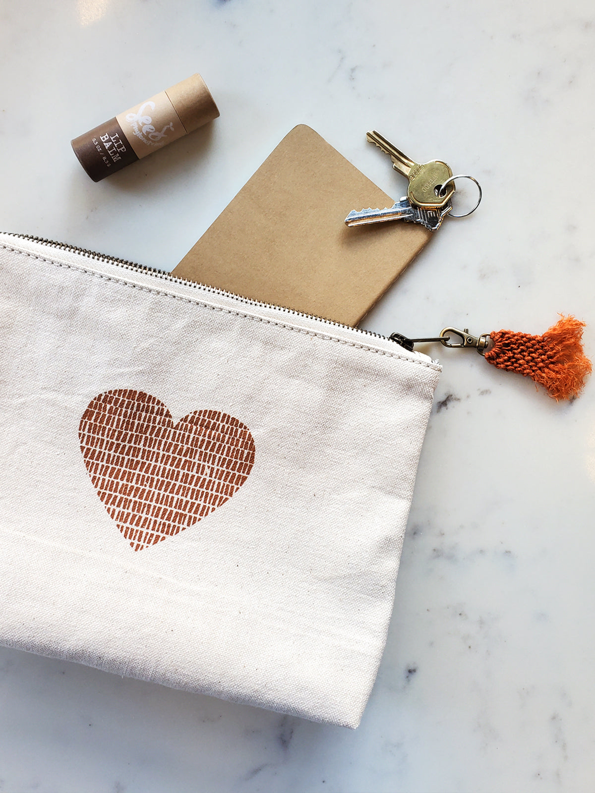 Hand Screen Printed Cotton Canvas Pouch | Love