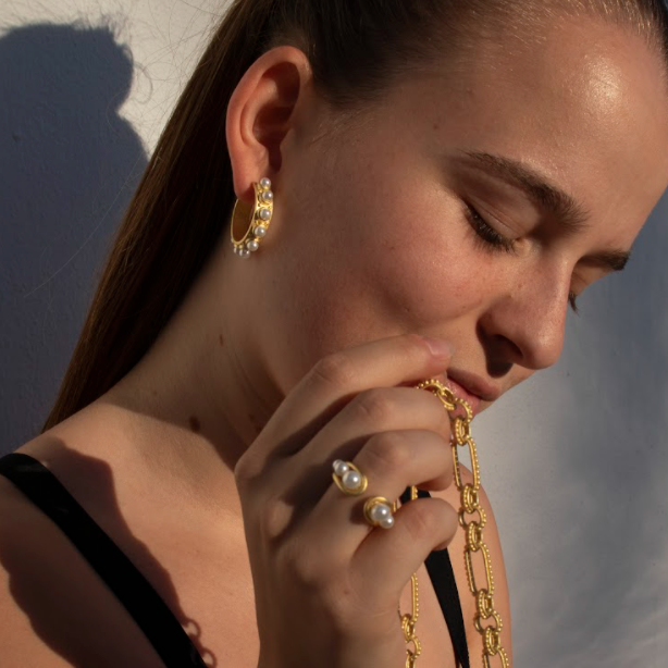 Pearl Hoops In Gold