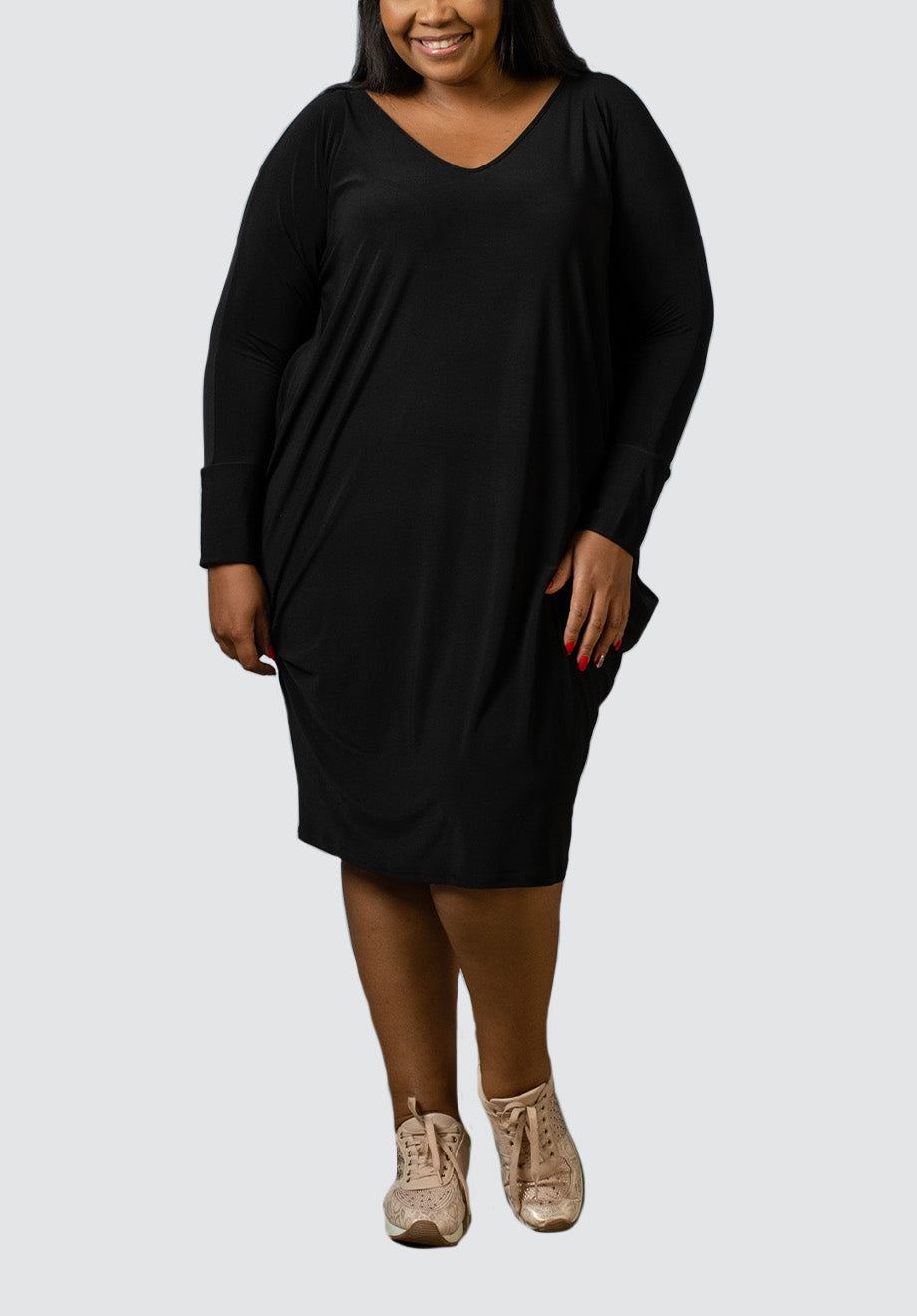 V Neck Cocoon Dress | Black