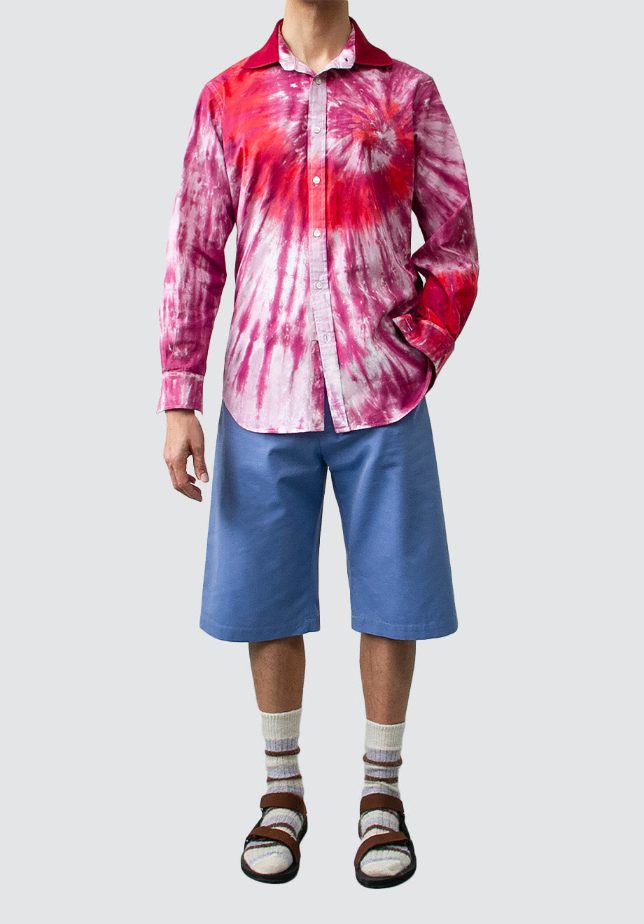 Tie Dye Shirt with Knit Collar | Red