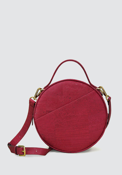 BETA Handcrafted Cork Vegan Round Shoulder Bag | Burgundy