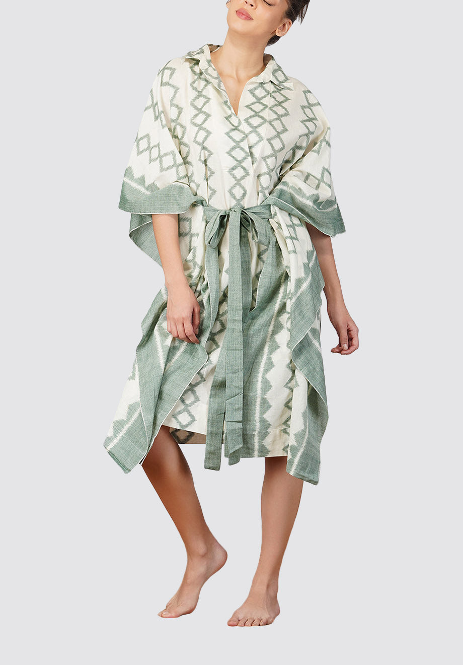 Green Ikat Kaftan Dress