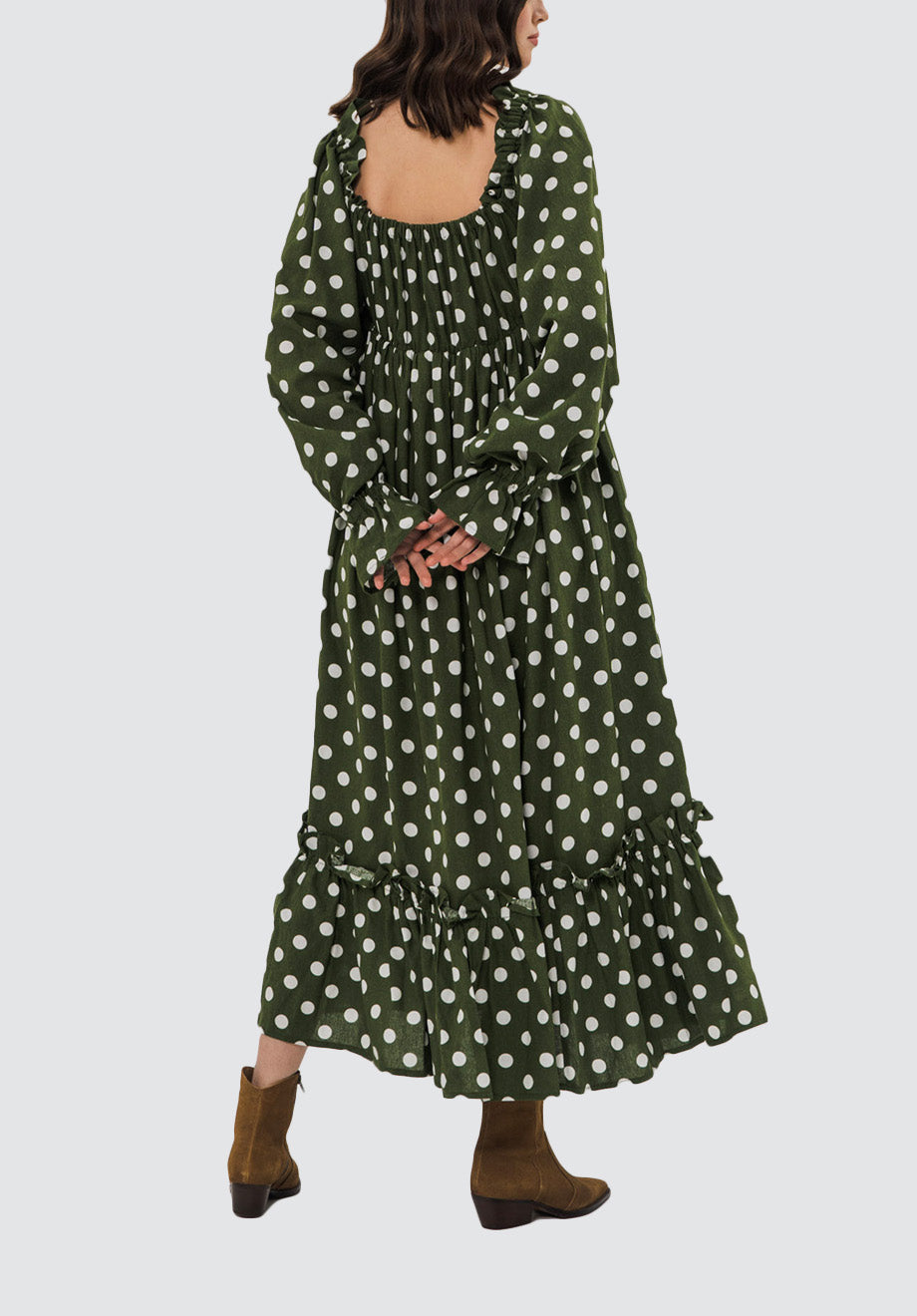 Lauren Linen Dress | Khaki Polka Dot