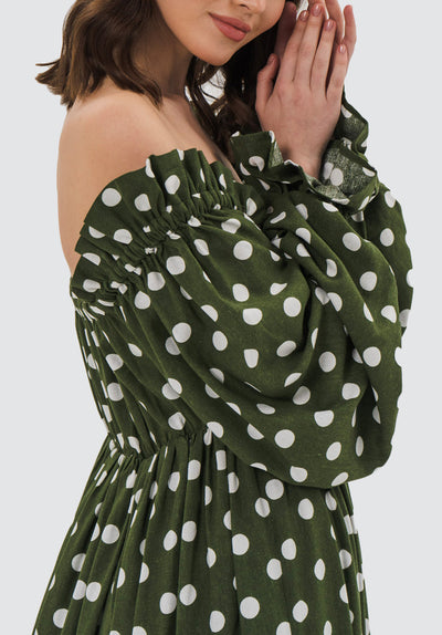 Lauren Linen Dress | Khaki Polka Dot