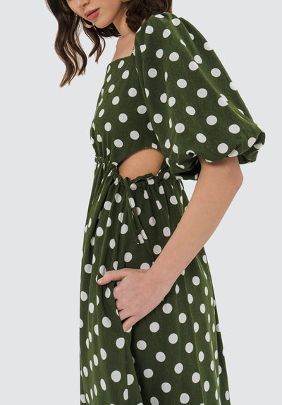 Ophelle Midi Dress | Khaki Polka Dot