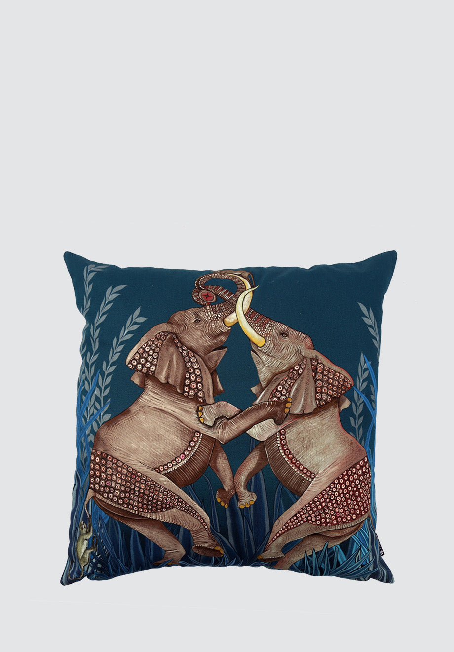 Dancing Elephant | Teal Lake Cotton Cushion Cover