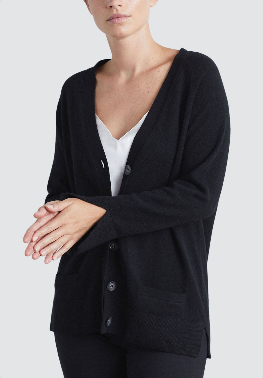 V Neck Cashmere Cardigan | Black