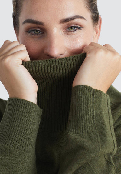 Polo Neck Cashmere Sweater | Khaki