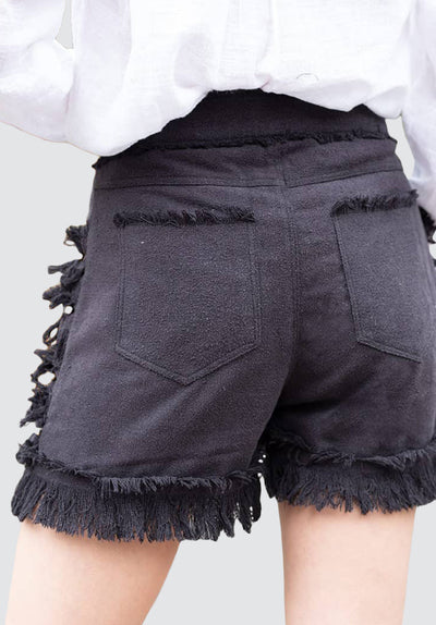 Blackish Gray Fringe Short 100% Silk